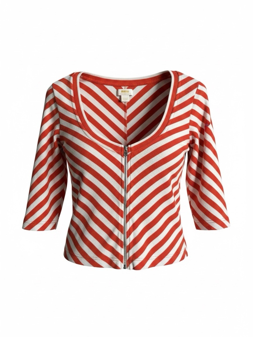 Maeve by Anthropologie Coral & White Diagonal Zip-Front Top